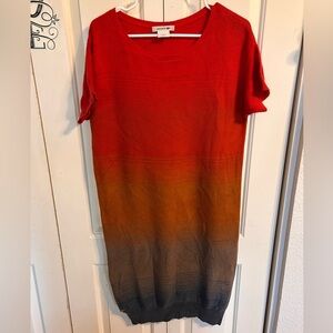Lacoste Knit Sweater Dress Size 40/M Color Block Red Orange Short Sleeve
